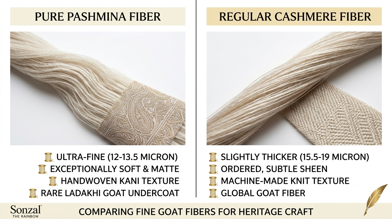 Pure pashmina shawl online – pure pashmina vs regular cashmere comparison infographic – Sonzal the Rainbow